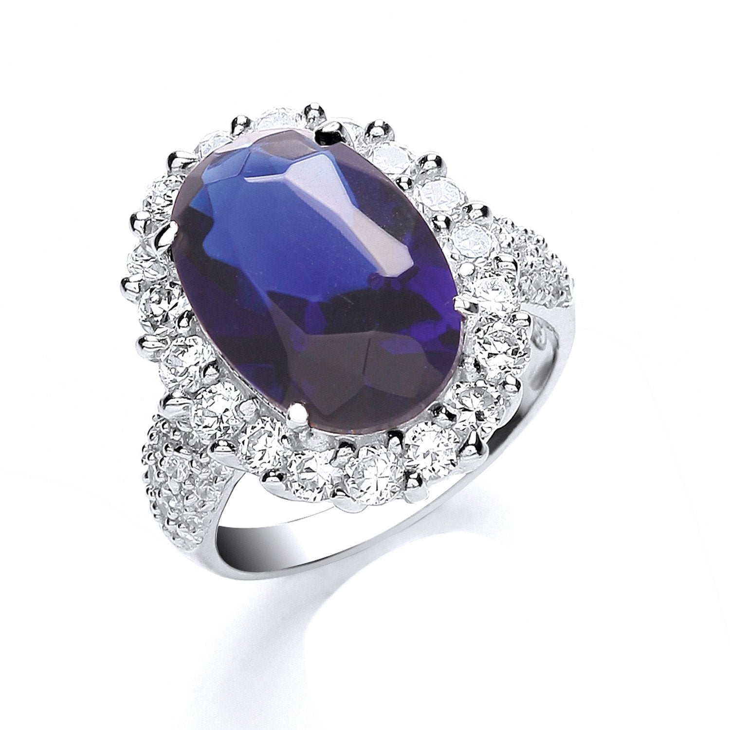 Silver Blue Oval S/S Cubic Zirconia with Cubic Zirconia Surrounding/Shld Ring - Fine Ring – Luxury Jewellery by Imperi